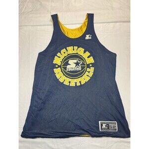 Starter Michigan Wolverines Basketball Jersey Gold Blue Reversible Mens 52 XL